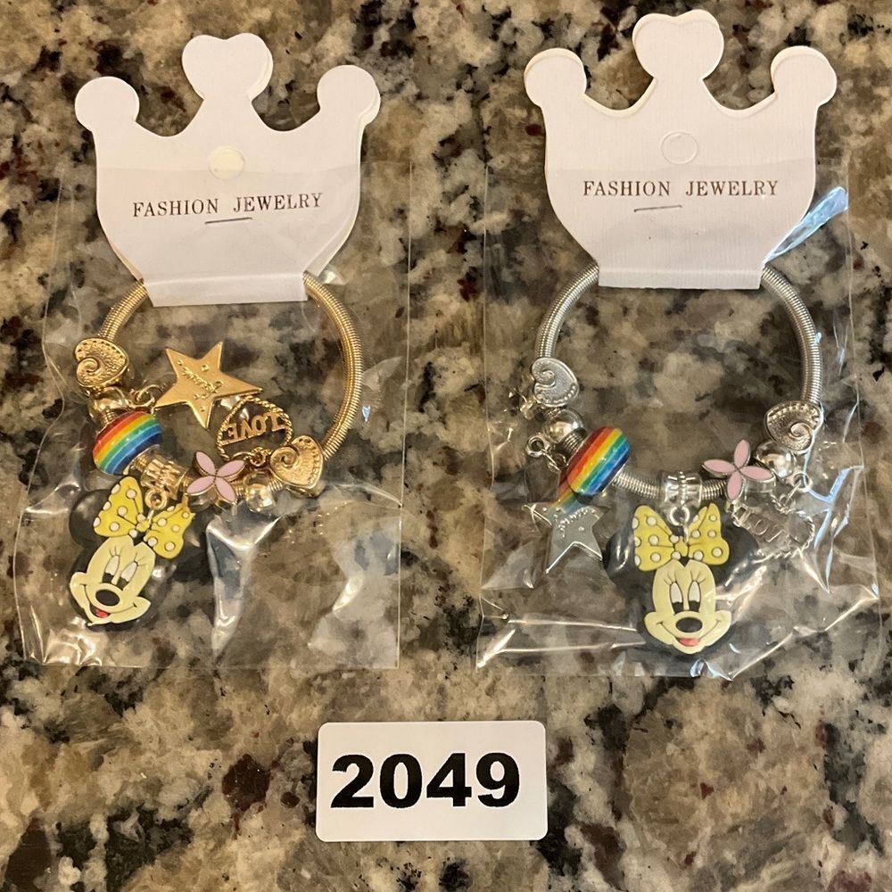 2049 Mini Mouse Gold Or‎ Silver Kids Stretchy Charm Bracelet